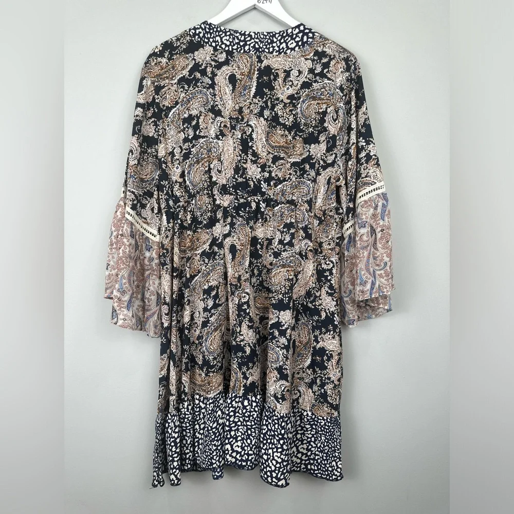 Grace & Emma Paisley Print Boho Bell Sleeve Dress Size 3XL NWT NEW